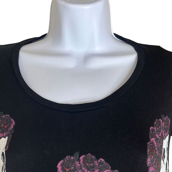 Lauren Moshi Womens Size XS Skull Roses Tunic Top Black Day of Dead Halloween - Picture 3 of 9